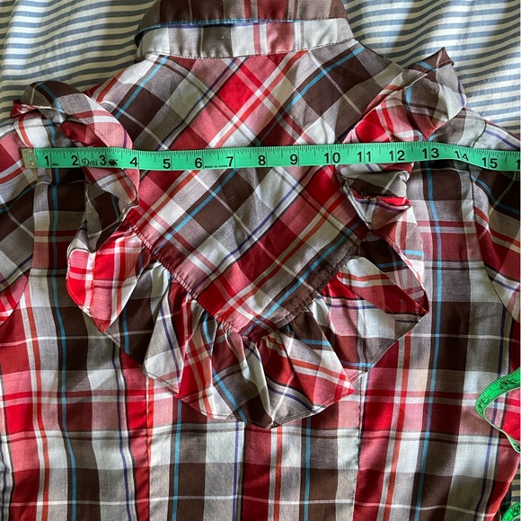 Vintage Stage West by Prior Western Plaid Button Down Shirt with Ruffle Detail - Picture 3 of 13